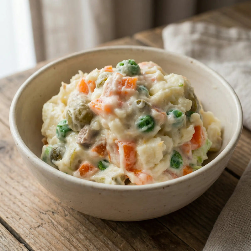 Ensaladilla tradicional ideal para entrantes aperitivos y comidas ligeras