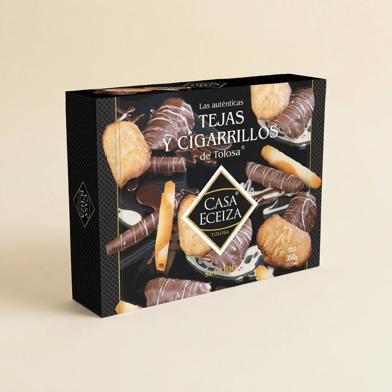 Estuche tejas y cigarrillos chocolate Casa Eceiza 350 g