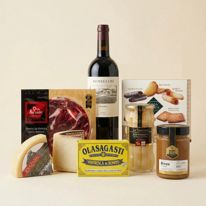 Cesta de Navidad premium GORENA con Remelluri, Idiazabal y paleta ibérica