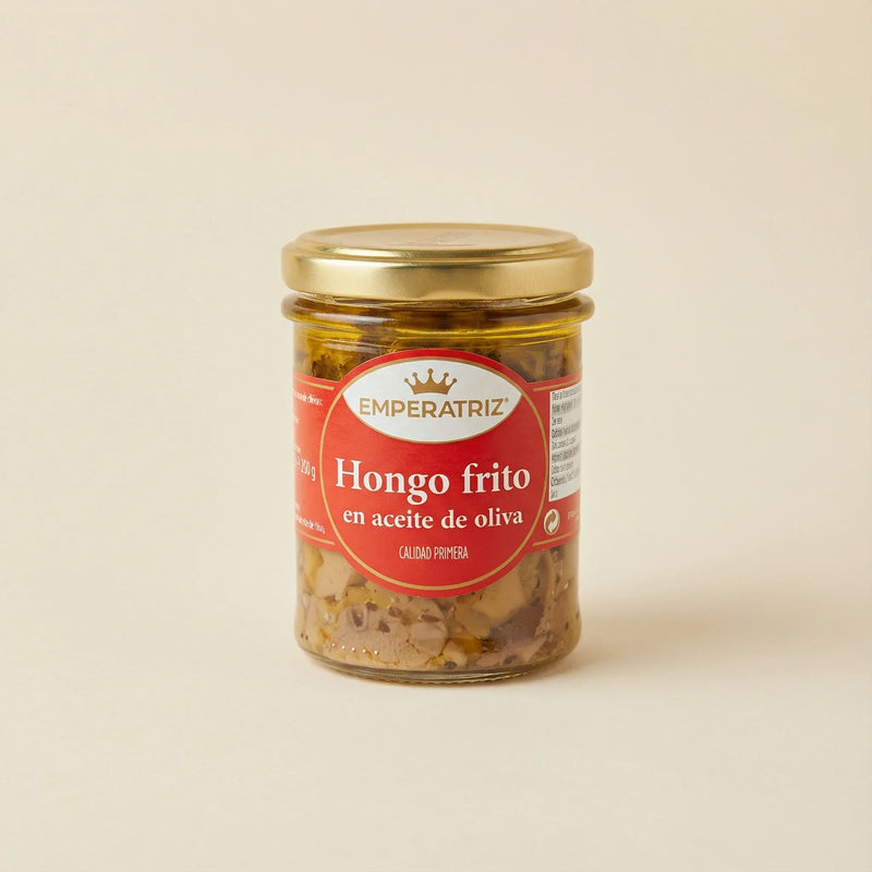 Hongo frito en aceite de oliva con sabor intenso y textura firme