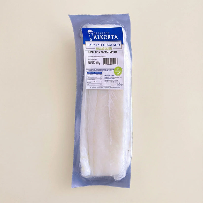 Lomo de bacalao desalado gourmet Alkorta 500 g grueso y jugoso