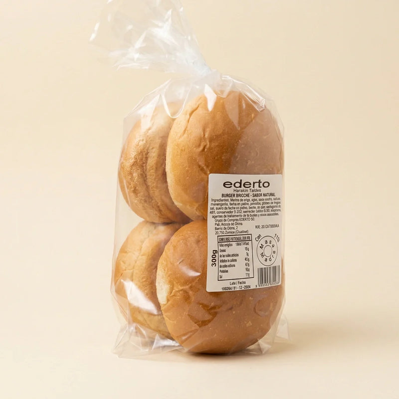 Pan burger brioche artesanal masa madre País Vasco 300 g pack 4 unidades