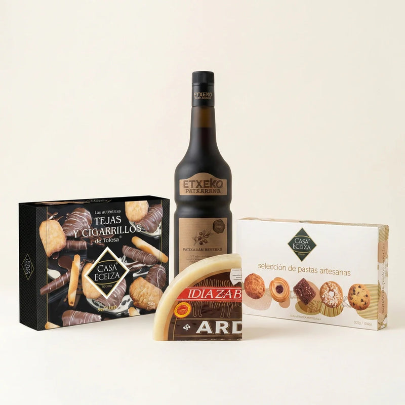 Pack sobremesa vasca con pacharán y dulces artesanos gourmet