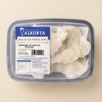 Bacalao desalado desmigado Alkorta listo para cocinar y en su punto de sal