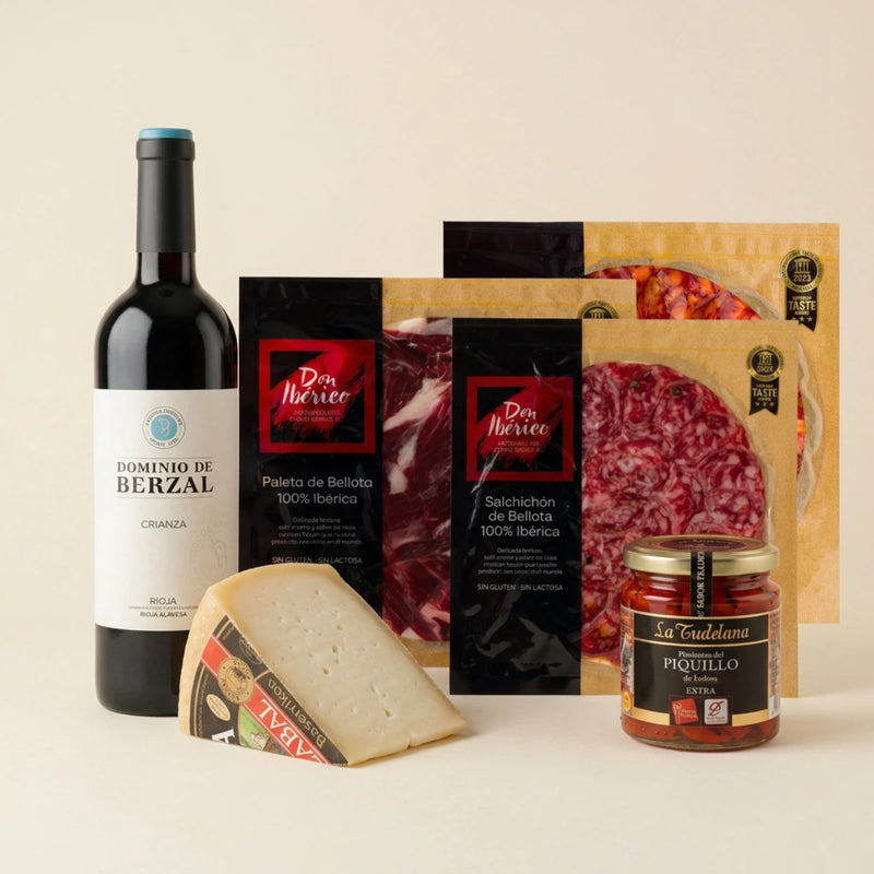 Lote de Navidad LOTURA con queso Idiazabal, ibéricos y vino Rioja
