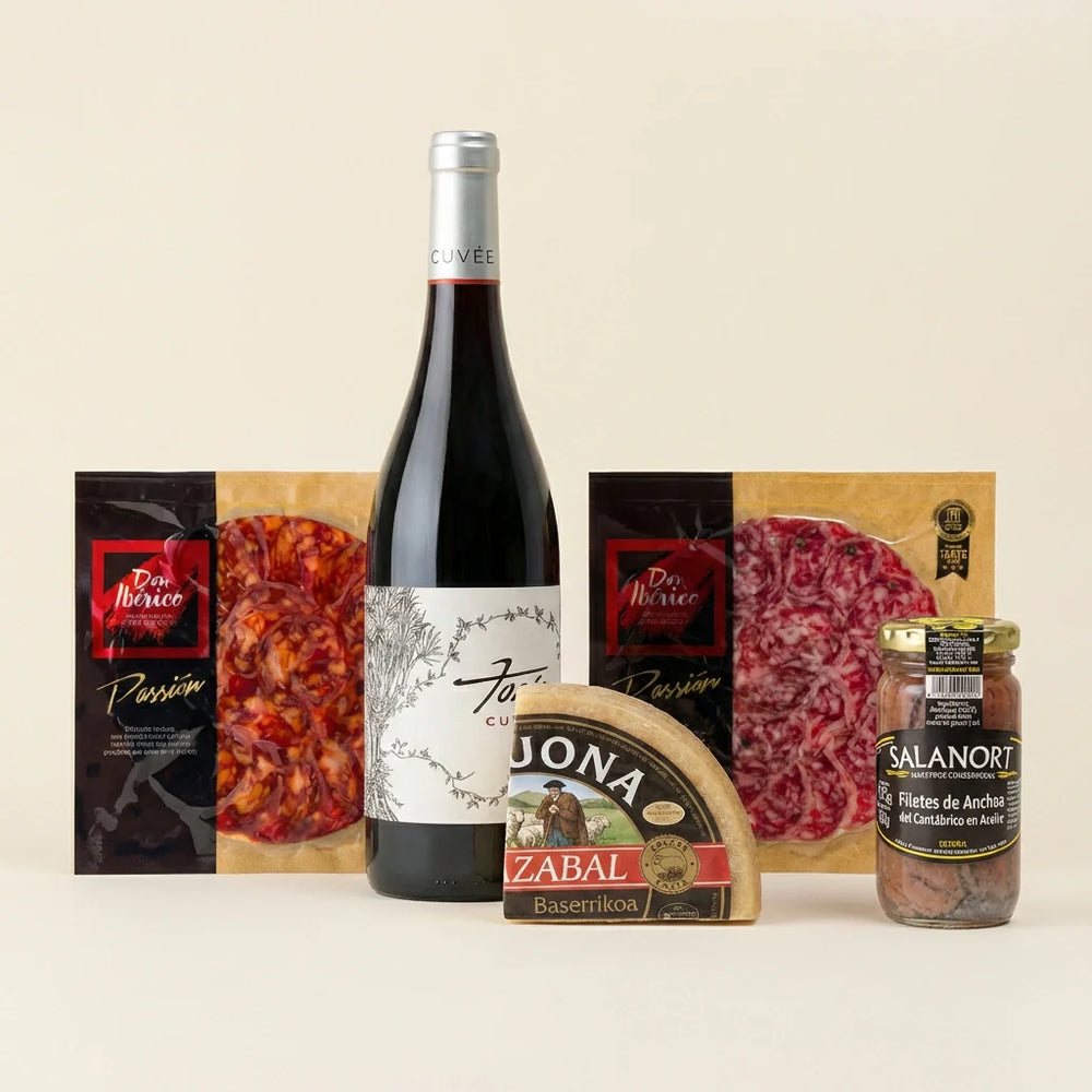 Pack gourmet con ibéricos, queso Idiazabal y vino crianza