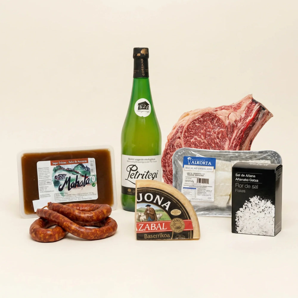 Pack sidrería vasca con chuletón, sidra natural y queso Idiazabal