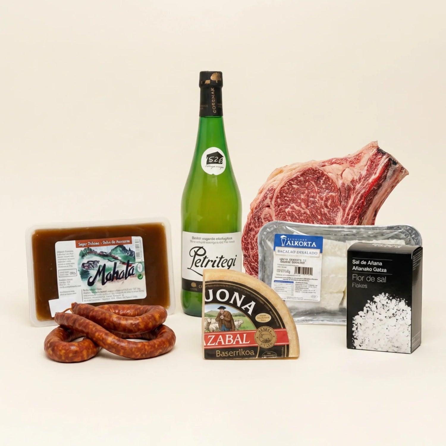 Pack sidrería vasca con chuletón, sidra natural y queso Idiazabal