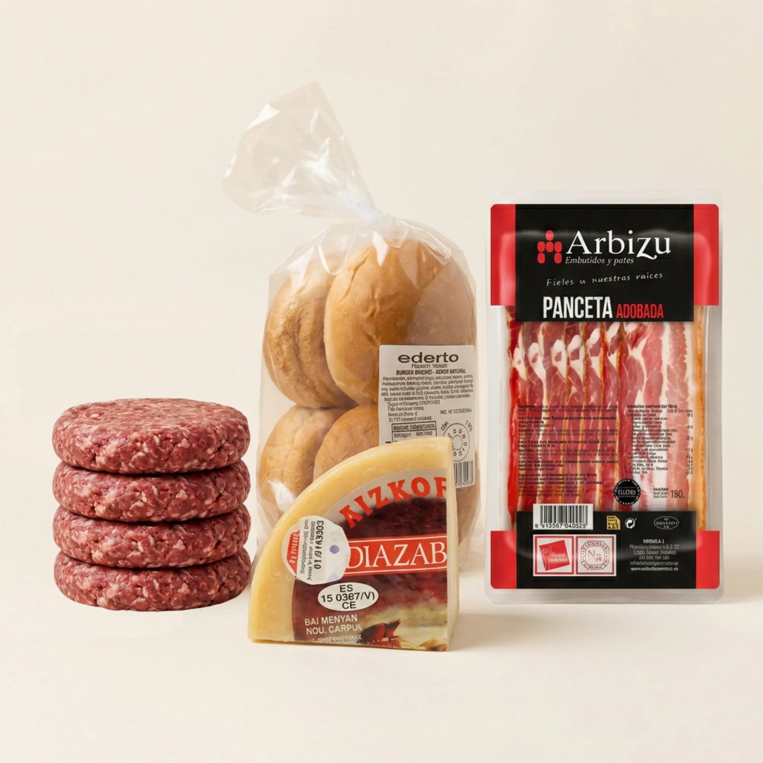 Pack hamburguesa gourmet con pan brioche y queso Idiazabal ahumado