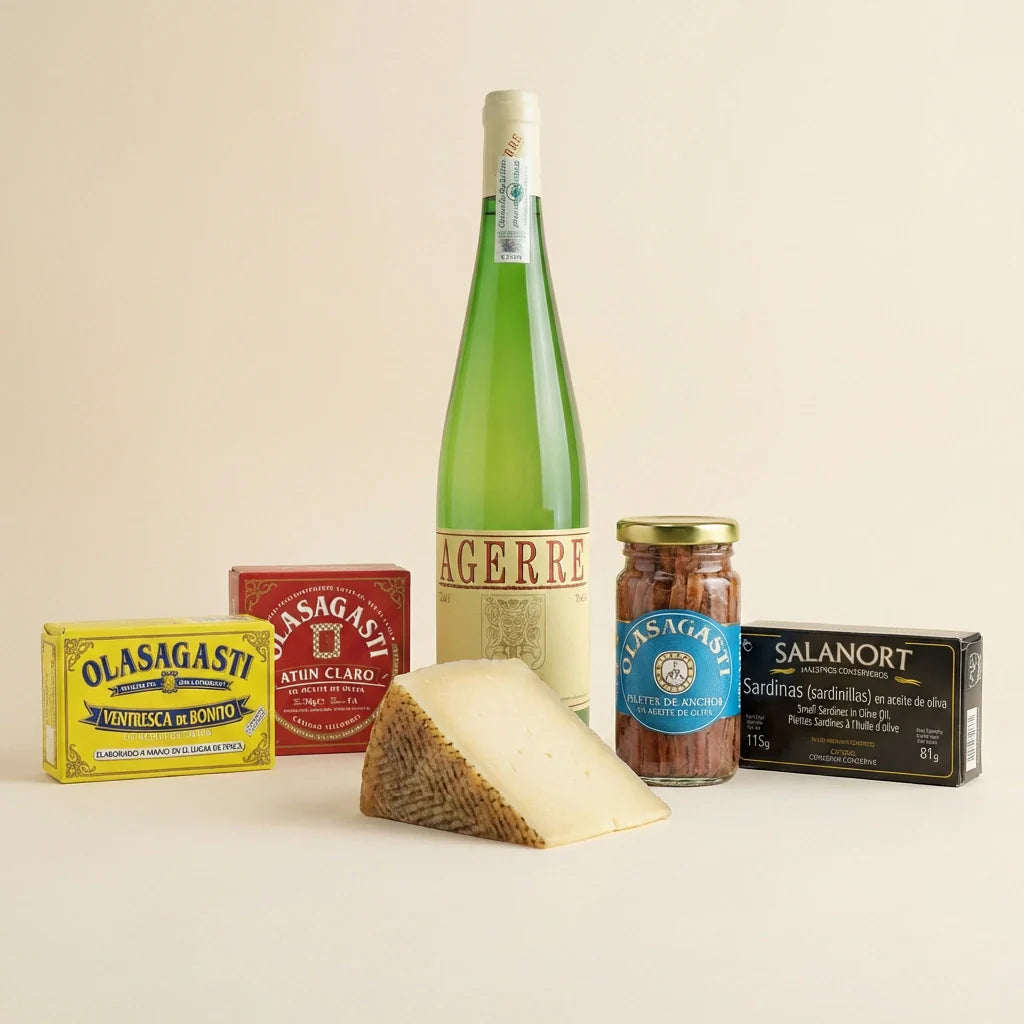Pack gourmet del Cantábrico con anchoas, ventresca y txakoli
