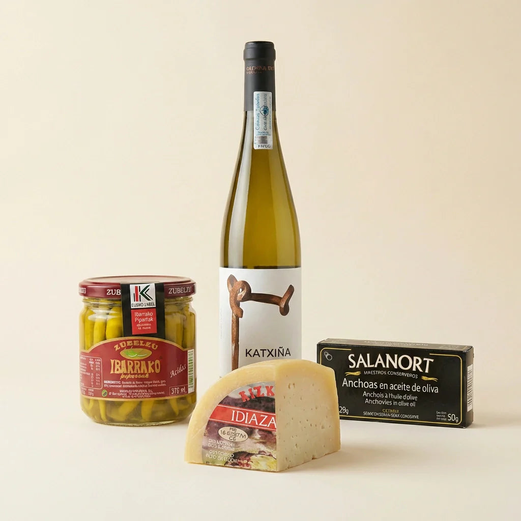 Pack aperitivo gourmet con txakoli y anchoas del Cantábrico