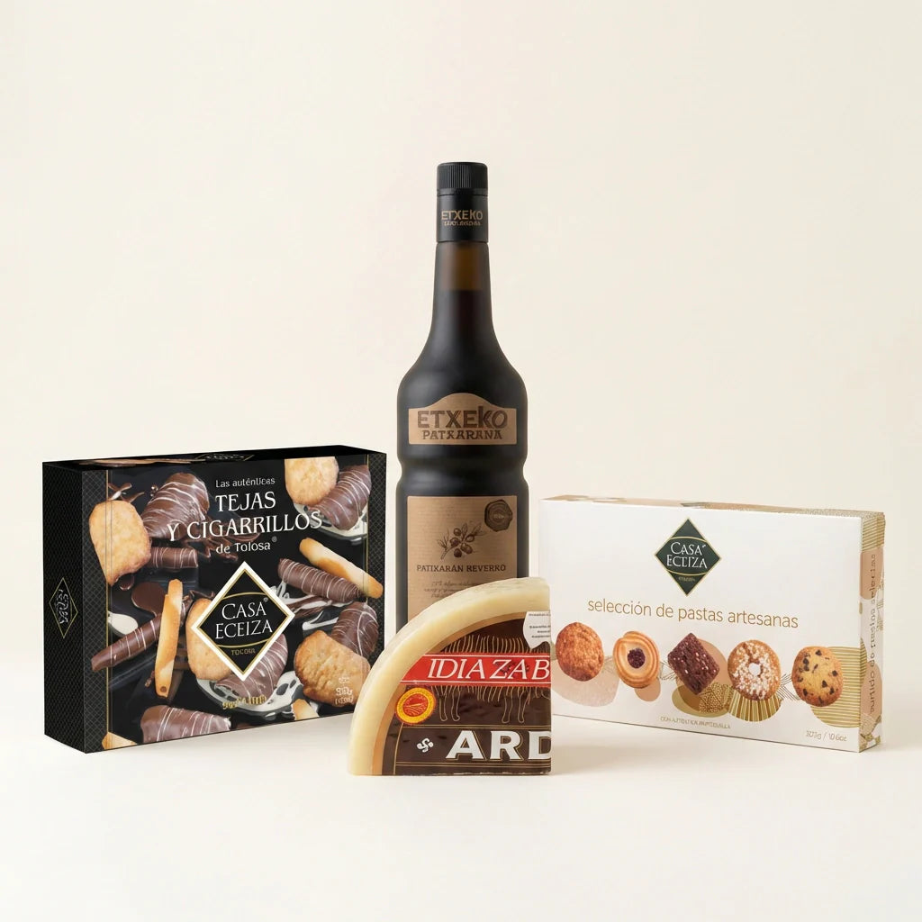 Pack sobremesa vasca con pacharán y dulces artesanos gourmet