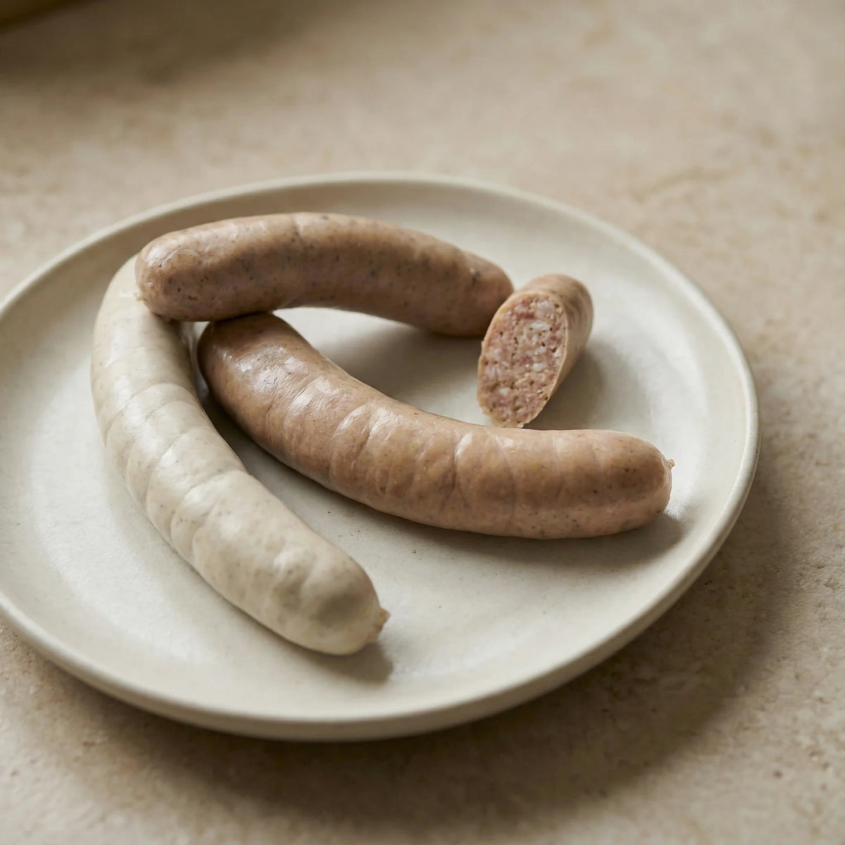 Salchicha de degustación alemana Thate con sabor equilibrado charcutero